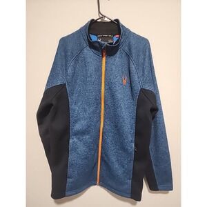 Spyder Men's Knit Jacket XL Full Zip Stryke Mid Weight Fleece Lined Blue Orange